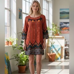 Aryeh Vintage NWT Women’s 3/4 Length Sleeve Colorful Mini Dress Size M